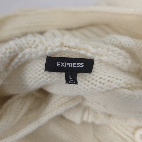 Express Cable Knit Cream Baby Doll Alpaca/wool Blend Hooded Sweater Size L - Picture 9 of 10
